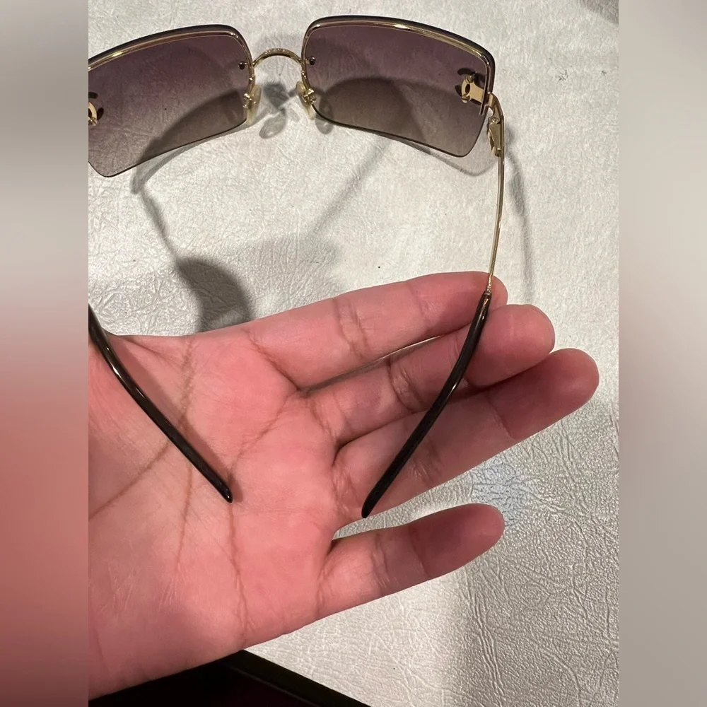 CHANEL Purple Gradient Rimless Sunglasses with Gold Accents - Picture 5 of 9